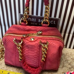 HB snakeskin print nubuck leather handbag